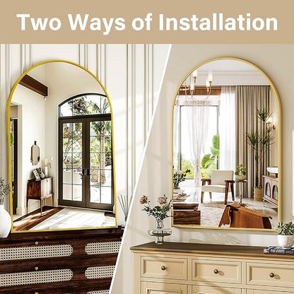 HARRITPURE 16"x24" Arched Bathroom Mirror - Gold Wall Mounted Mirror - Black Arch Mirror - Aluminum Alloy Frame Bathroom Mirror Living Room, Bedroom, Bathroom and Entryway