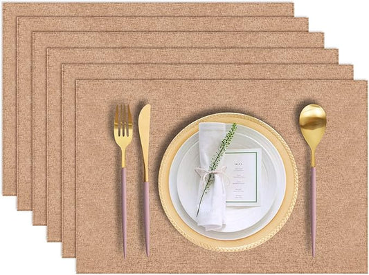 Cloth Placemats Set of 6, Cotton Linen Blend Machine Washable Durable Linen Table Mats, Heat Resistant Placemats Wrinkle Free Place Mats for Dining Table, Easy to Clean (Linen, 6)