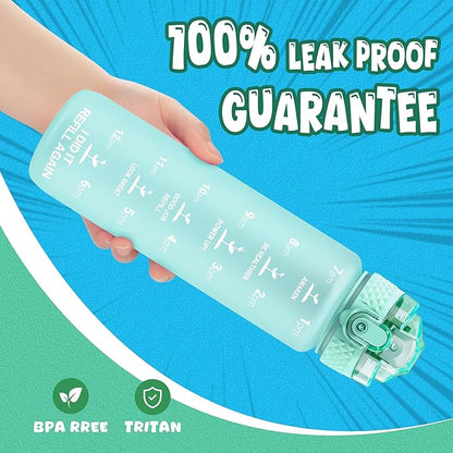 Oldley Kids Water Bottle for School, 17 oz (Straw Lid) BPA-Free Reusable Leak-proof Durable Tritan Plastic Water Bottles with One-handed Opening Straw Lids, Anti-dust Spout Cover (Mint Green)