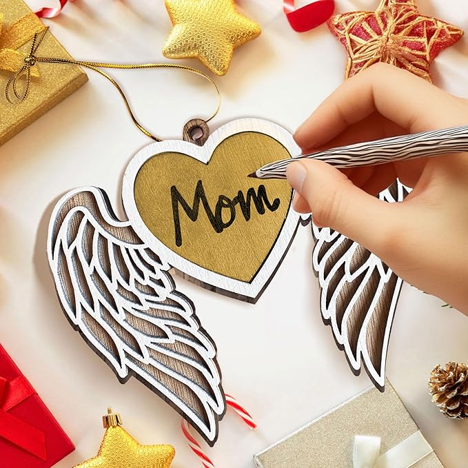 Personalized Memorial Angel Wings Wooden Ornament - Personalize with A Name Or Message Using A Oil Marker (Marker not Included) - Customizable Christmas Tree Hanging Ornament