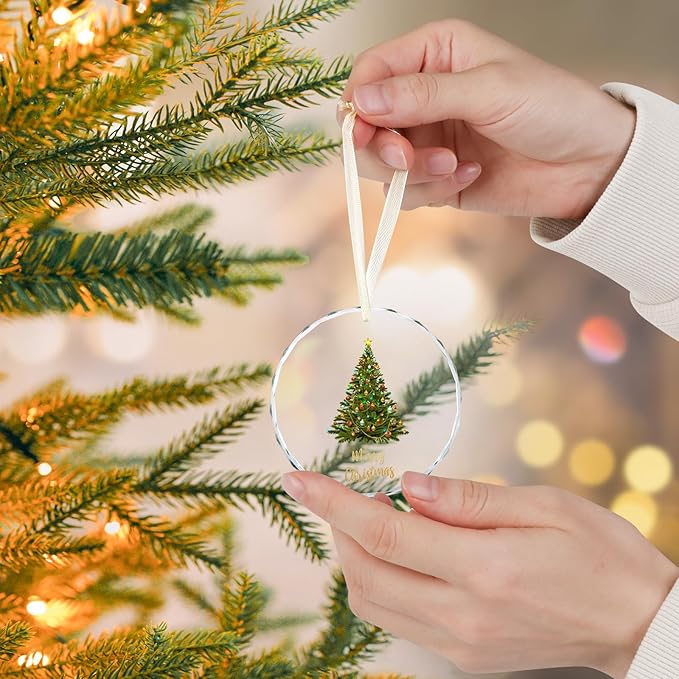 Christmas Ornaments, Christmas Tree Ornaments, Elegant Glass Christmas Tree Ornament - Merry Christmas Round Holiday Decoration - 2025 Christmas Tree