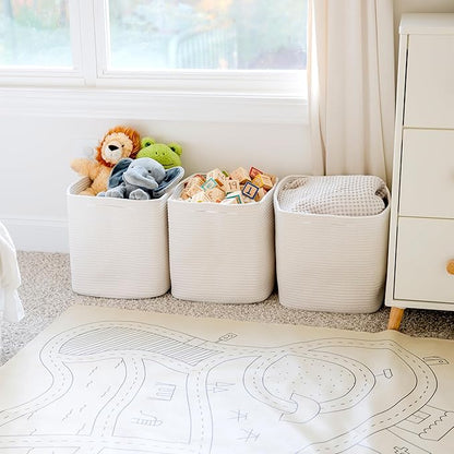 NaturalCozy 13x15x13 Kallax Storage Cubes, 3 Pack | Cotton Rope Cube Storage Bins Woven Baskets for Organizing | Kallax Insert Baskets for Shelves Organizer, Kids Toy, Pantry, Closet, Baby Nursery