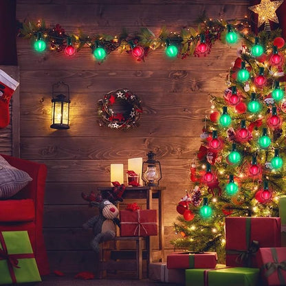 G40 LED Outdoor Christmas String Lights 50FT Hanging Globe String Light with 27 LED Shatterproof Frosted Red Green Lights(2 Spare), Waterproof Patio String Lights for Balcony Backyard Pergola Decor