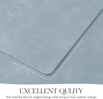 MOSAYT Vinyl Placemats Set of 8-12 X 17 Inch - Faux Leather 100% Waterproof Oil-Proof Wipeable PU Place Mats, Heat Resistant Reversible Table Mats for Kitchen, Dining, Outdoor (Sky Blue)