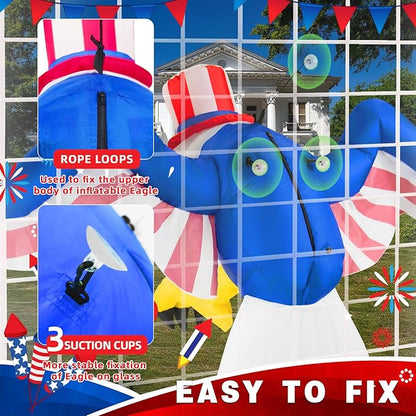 4th of July Patriotic Inflatable Eagle Window Decorations, 4FT Fourth of July Blow Up Inflatable Independence Day Decorations Built-in LEDs for Holiday Party Indoor Outdoor Yard Garden Decor