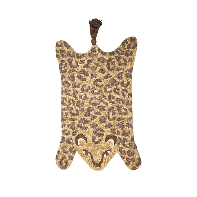 Crane Baby Safari Nursery and Toddler Room Décor, Wool Floor Rug for Boys and Girls, Leopard Shape, 23" x 36"