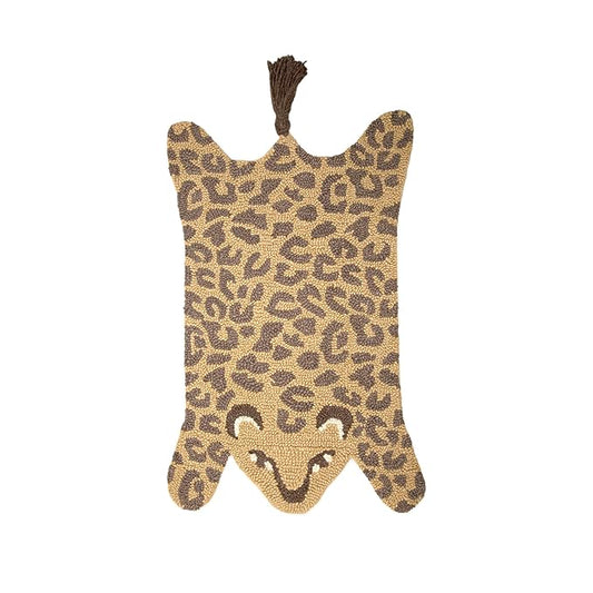 Crane Baby Safari Nursery and Toddler Room Décor, Wool Floor Rug for Boys and Girls, Leopard Shape, 23" x 36"