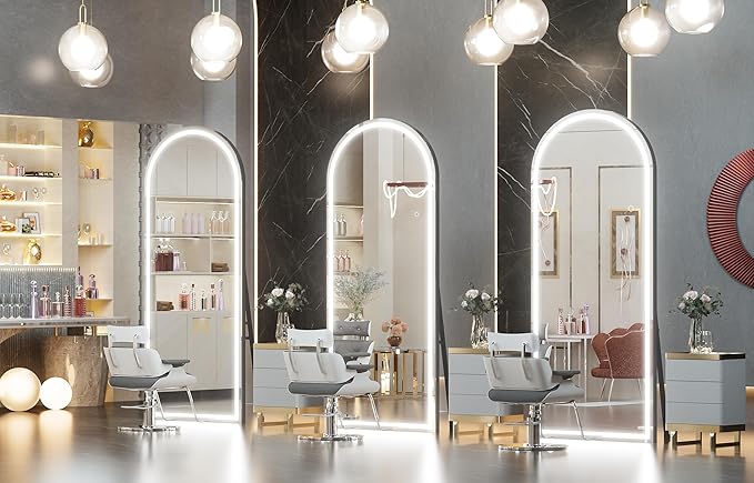 Hasipu 77" x 30" Led Mirror Full Length, Full Length Mirror with Lights Arch Design, Full Length led Mirror,Tempered Glass,Shatter-Proof, Dimming & 3 Color Modes for Bedroom Cloakroom-UL