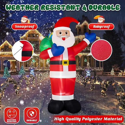 B&D 12FT Giant Christmas Inflatables Santa Claus Outdoor Decorations Built-in LED Lights, Christmas Blow Up Santa Yard Decorations with Gift Bag Inflatable Xmas Decorations for Yard Garden Lawn