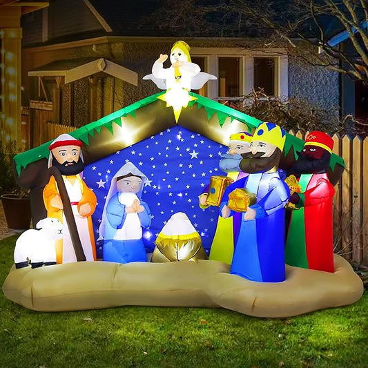 8.5 FT Christmas Inflatables Nativity Scene Outdoor Decorations, Christmas Blow Up Yard Decorations Nativity Sets for Garden Lawn Xmas Decor