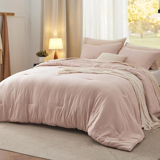Bedsure Queen Size Comforter Set, Light Pink Soft Prewashed Bedding for All Seasons, 3 Pieces GentleSoft™ Warm Down Alternative Bed Set, 1 Lightweight Comforter (90"x90") and 2 Pillowcases (20"x26")