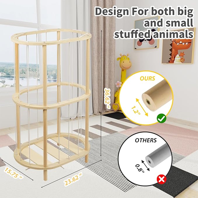 Extra Large Wooden Stuffed Animal Holder Zoo Storage Soft Toy Organizer Nursery Zoo Cage Plush Stuffed Toy Cage Kids Playroom Bedroom Decor Display Corner Ellipsoid