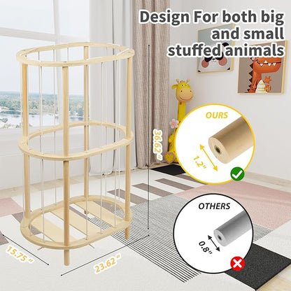 Extra Large Wooden Stuffed Animal Holder Zoo Storage Soft Toy Organizer Nursery Zoo Cage Plush Stuffed Toy Cage Kids Playroom Bedroom Decor Display Corner Ellipsoid