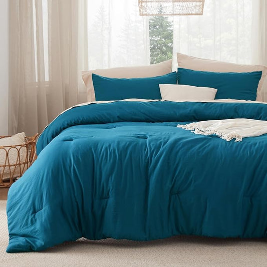 Bedsure Queen Size Comforter Set, Teal Soft Prewashed Bedding for All Seasons, 3 Pieces GentleSoft™ Warm Down Alternative Bed Set, 1 Lightweight Comforter (90"x90") and 2 Pillowcases (20"x26")