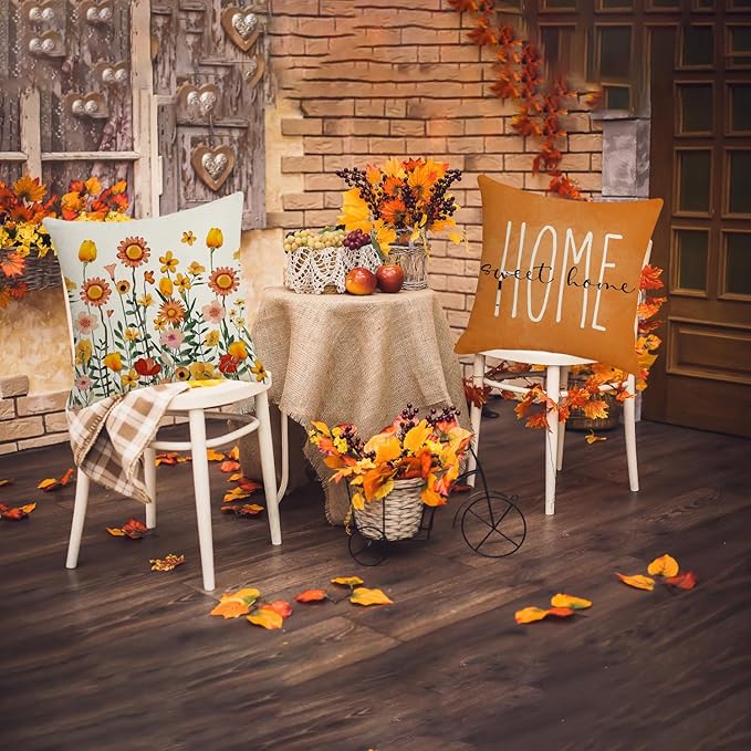 Fall Pillow Covers 18x18 Set of 4, Fall Decorations for Home - Thanksgiving Decorations Autumn Cushion Case for Couch