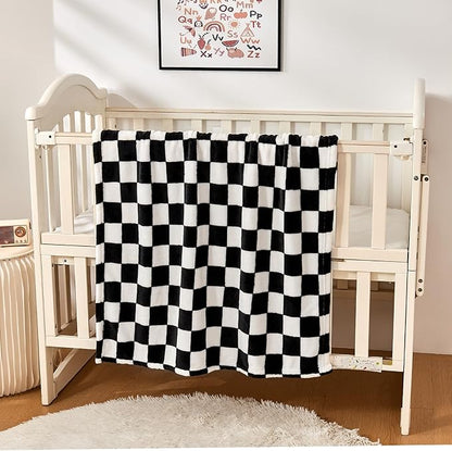 Checkered Baby Blanket Fleece Baby Blankets for Boys Girls, Ultra Soft Cozy Fluffy Infant Toddler Newborn Receiving Blankets for Crib Stroller, 30''x40'', Black