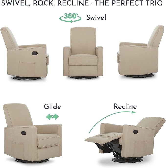 Evolur Raleigh Upholstered Plush Seating Glider Swivel, Rocker, Recliner, Glider for Nursery in Fawn, Greenguard Gold Certified, Modern Nursery Recliner, Environmentally Conscious Glider