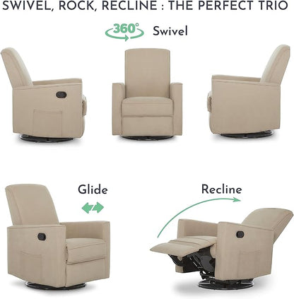 Evolur Raleigh Upholstered Plush Seating Glider Swivel, Rocker, Recliner, Glider for Nursery in Fawn, Greenguard Gold Certified, Modern Nursery Recliner, Environmentally Conscious Glider