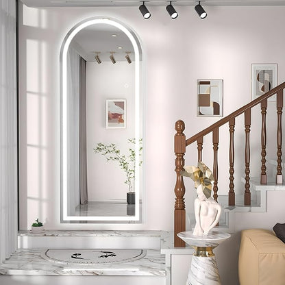 Hasipu 95" X 40" Full Length Mirror with Lights, White Frame Arch Led Mirror Full Length and 3 Colors Temperatures & Brightness Adjustable,Light Up Mirror Full Body for Bedroom Cloakroom Living Room