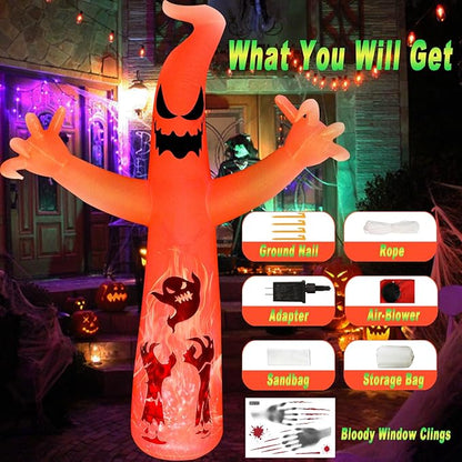 12 FT Halloween Inflatable Ghost with Color-Changing Fire LED Lights – Spooky Outdoor Yard Decoration for Halloween, Inflatable Ghost Decor for Garden & Party