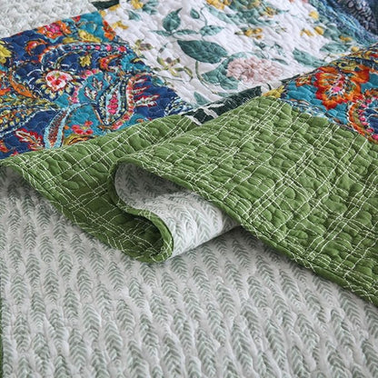 mixinni Sage Green Floral Quilt Set King Size, 100% Cotton Reversible Lightweight Bedspread, 3 Pieces Garden Style Patchwork Coverlet Set with 2 Matching Pillow Shams for All Seasons (106"x98")