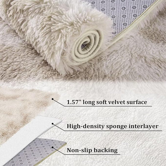 Extra Large 9x12 Fluffy Shaggy Area Rug for Living Room Indoor Modern Plush Faux Fur Carpet for Bedroom Soft Thick Throw Rug for Nursery Non Slip Fuzzy Rug for Home Decor,Tie Dye Light Taupe