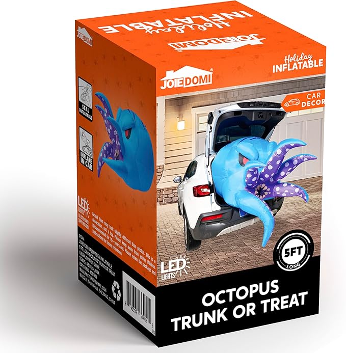 Joiedomi Halloween Inflatable Trunk or Treat Car Decorations, Octopus Inflatable Trunk or Treat Halloween Decor Outdoor, Blow Ups Trunk or Treat with LED for Car Decoration Outside