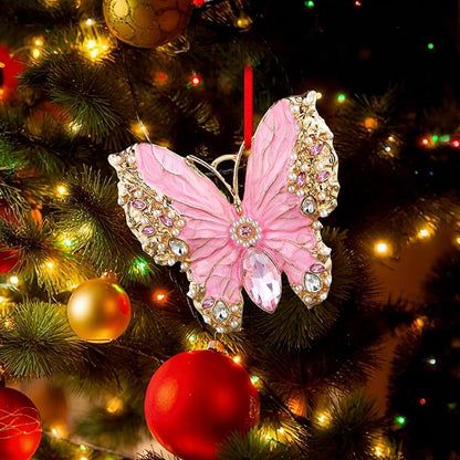 PETCEE Butterfly Ornament 2025 - Pink Butterfly Hanging Ornaments for Christmas Tree Decorations Monarch Butterflies Christmas Ornaments Keepsake Gifts for Girls Daughter Sister Mother Granddaughter