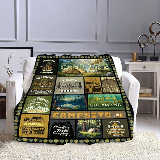 Camping Blanket, Camping Gifts for Women, Camping Accessories, Camping Gifts, Camping Decor for Camper, Camping Essentials for Women on Outdoors, RV Travel 50X60 in