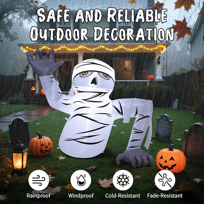 Dawdix 5.2FT Halloween Inflatable Mummy Outdoor Decorations Blow Up Yard Mummy Rising from Ground Decoration with Built-in LEDs for Halloween Party Indoor Outdoor Yard Garden Lawn Decor