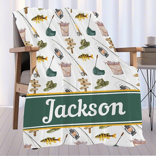 Custom Fishing Blankets and Throws,Fishing Gifts, Gifts for Fisherman,Custom Fish Blankets Fishing Gift for Man, Fish Hunter Gifts Throw Blanket, Fathers Day Fishing Gifts for Men,Teens Size-50"x60"