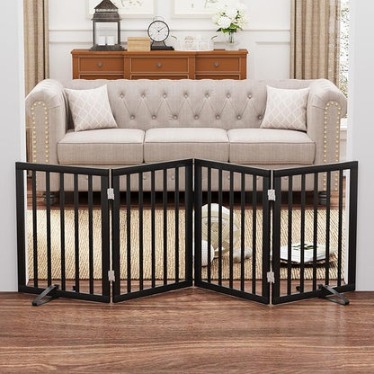 Black 37-74" Dog Gate Foldable Dog Gates for Doorways Stairs House Freestanding Pet Gate Puppy Barries 24 inches Tall