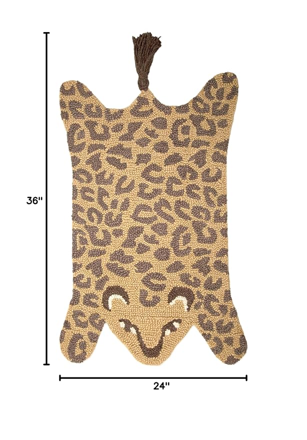 Crane Baby Safari Nursery and Toddler Room Décor, Wool Floor Rug for Boys and Girls, Leopard Shape, 23" x 36"