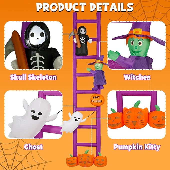 10.5 Ft Halloween Inflatable Decoration, Outdoor Blow Up Yard Fun Decor, Halloween Purple Ladders Built-in LED Lights for Outdoor All Hallows' Day Lawn Decor