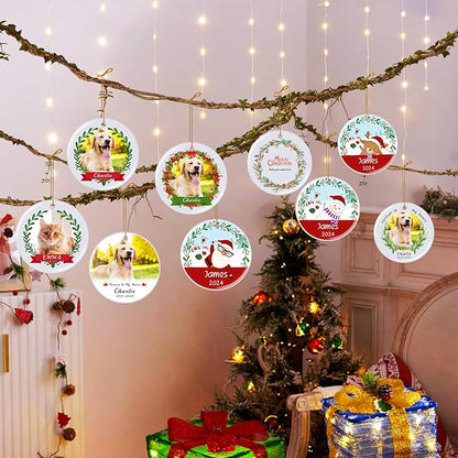 Personalized Christmas Ornaments 2025, Double-Side Custom Christmas Ornament, Round Ceramic Photo Ornament Christmas Tree Decorations for Kids, Mom, Dad, Family, Loved One