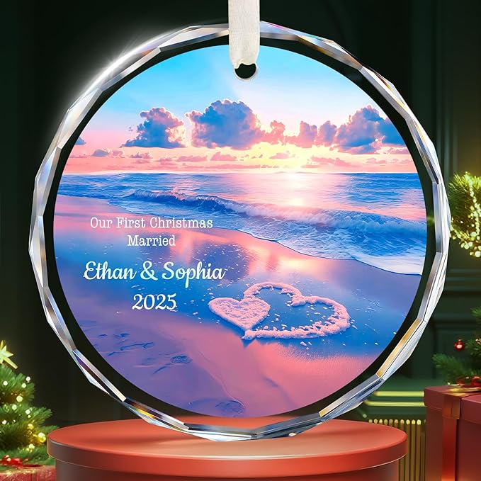 Our First Christmas Married Ornament 2025, Personalized Christmas with Custom Name, Date, Wedding Gifts, Newlyweds Keepsake for Him, Her, Couple