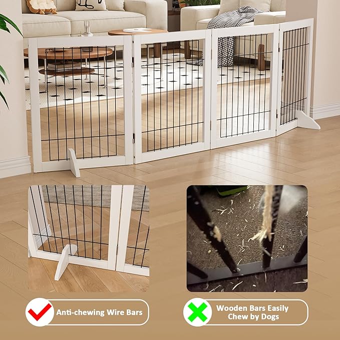 Dog Gate Indoor, Metal Dog Gates for Doorways House, 24-Inch Freestanding Pet Gates for Dogs, Puppy Fence (4 Panel, White)