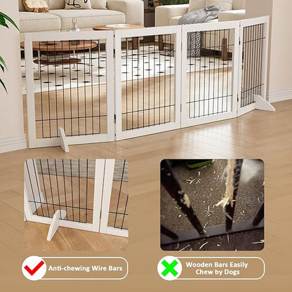 Dog Gate Indoor, Metal Dog Gates for Doorways House, 24-Inch Freestanding Pet Gates for Dogs, Puppy Fence (4 Panel, White)