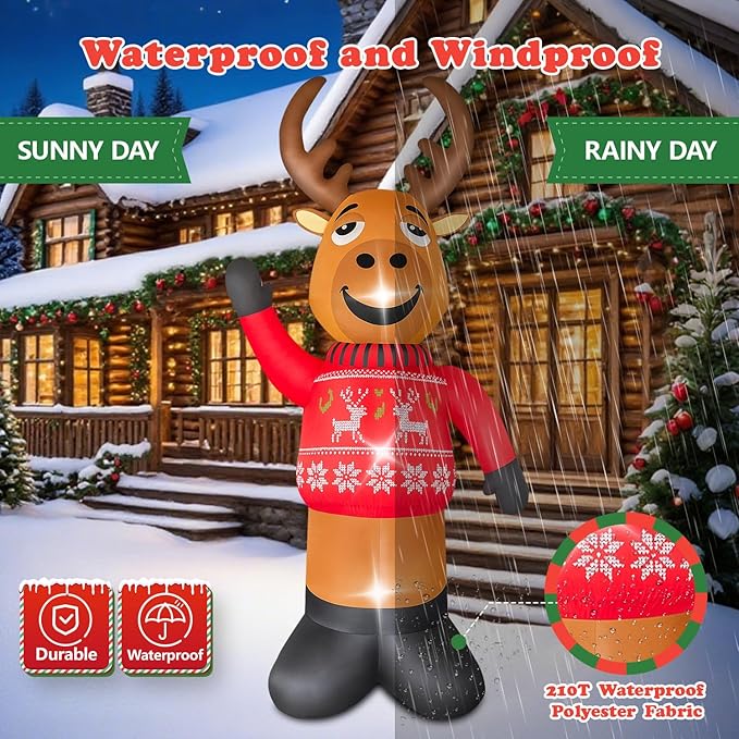 8 FT Christmas Decorations Outdoor Inflatables Giant Deer Yard Decor with Build-in LEDs Blow Up for Christmas Party Indoor Outdoor Yard Garden Lawn Patio