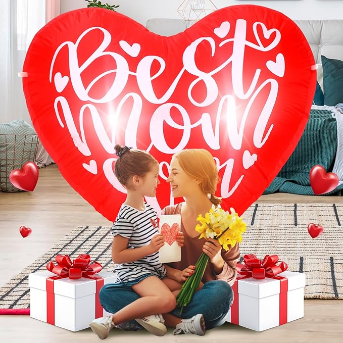 VIHOSE Happy Mother's Day Inflatables Decorations 3.9 ft Best Mom Ever Blow up Decor Heart LED Lights Inflatable Decor for Outdoor Yard Garden Lawn Decoration Mom Gifts Party Supplies