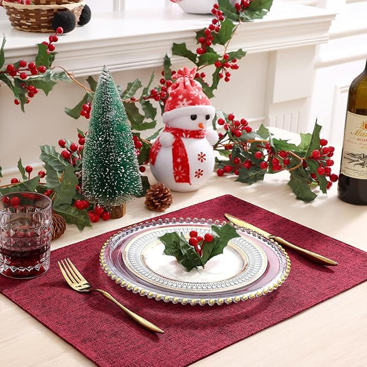 homing Red Cloth Placemats Set of 8 – Cotton Linen Blend Washable Farmhouse Dining Table Mats for Christmas, Easy to Clean, 13 x 19 Inch