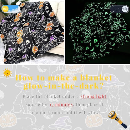 Halloween Blanket Pumpkin Glow in The Dark Blanket Cat Halloween Decorations Cute