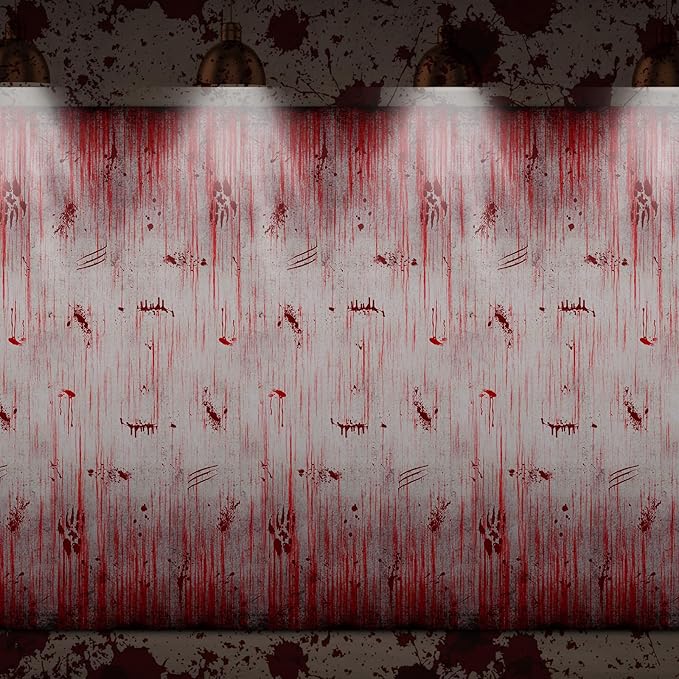 12 Pcs Bloody Print Halloween Photography Background Horror Theme Plastic Backdrop Blood Dripping Tablecloth for Scary Halloween Birthday Party Decor Supplies, 108 x 54 Inch