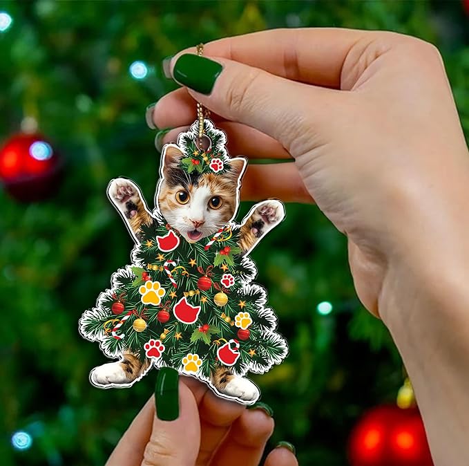Calico Cat Christmas Tree Topper - Adorable Cat Dressed as a Tree - Festive Holiday Decoration