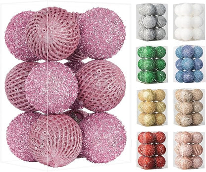3.15" Christmas Ball Ornaments Glitter Shatterproof Christmas Tree Ornaments Sequin Xmas Hanging Balls Decorations for Wedding Party Holiday(Pink)