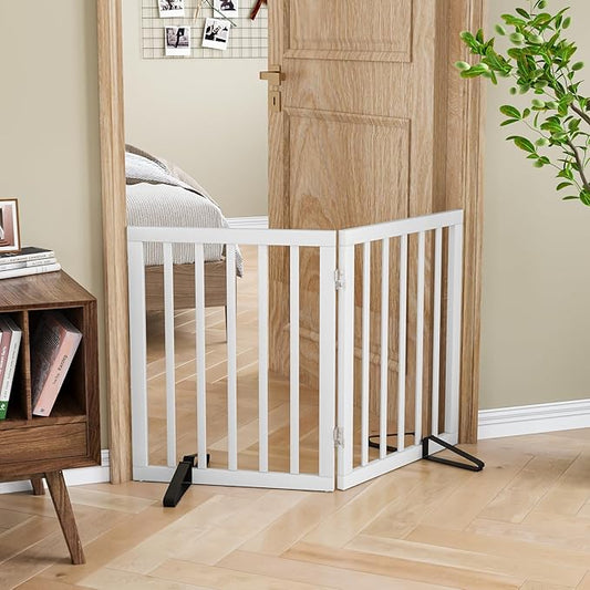 Freestanding Wooden Dog Gate 2 Panel, Foldable Dog Gate for Stairs, Pet Gates for Doorways House, 24-inch Tall Pet Gate