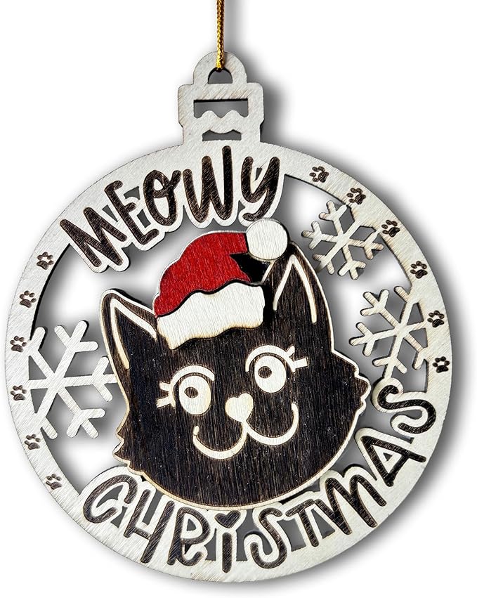 Black Cat Meowy Christmas Ornament - 2025 Christmas Tree Ornament for Black Kitten Enthusiasts - Cat Xmas Decor Tree Hanging Ornament- Cute Wooden Holiday Decoration