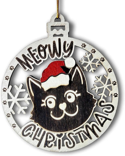 Black Cat Meowy Christmas Ornament - 2025 Christmas Tree Ornament for Black Kitten Enthusiasts - Cat Xmas Decor Tree Hanging Ornament- Cute Wooden Holiday Decoration