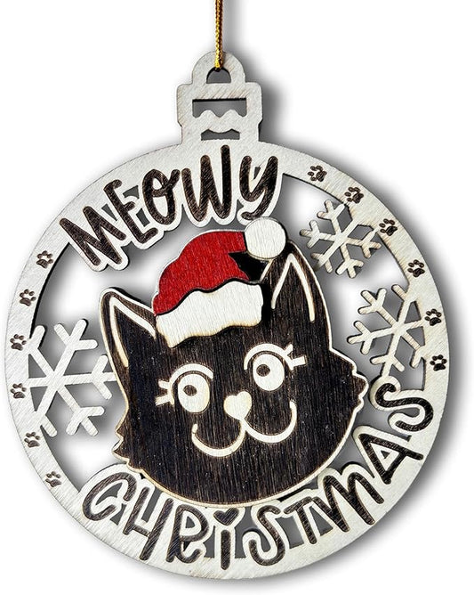 Black Cat Meowy Christmas Ornament - 2025 Christmas Tree Ornament for Black Kitten Enthusiasts - Cat Xmas Decor Tree Hanging Ornament- Cute Wooden Holiday Decoration