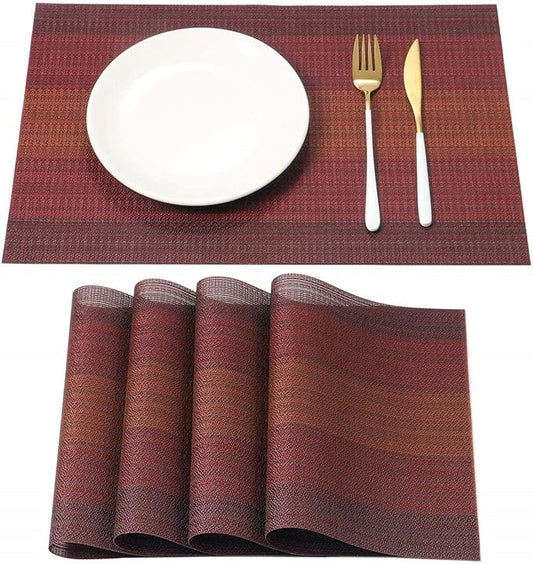 HeloHo Halloween Christmas Red Placemats Set of 4 Kitchen Table Mats Washable Placemats Crossweave Woven Vinyl Placemat for Dining Table Decoration